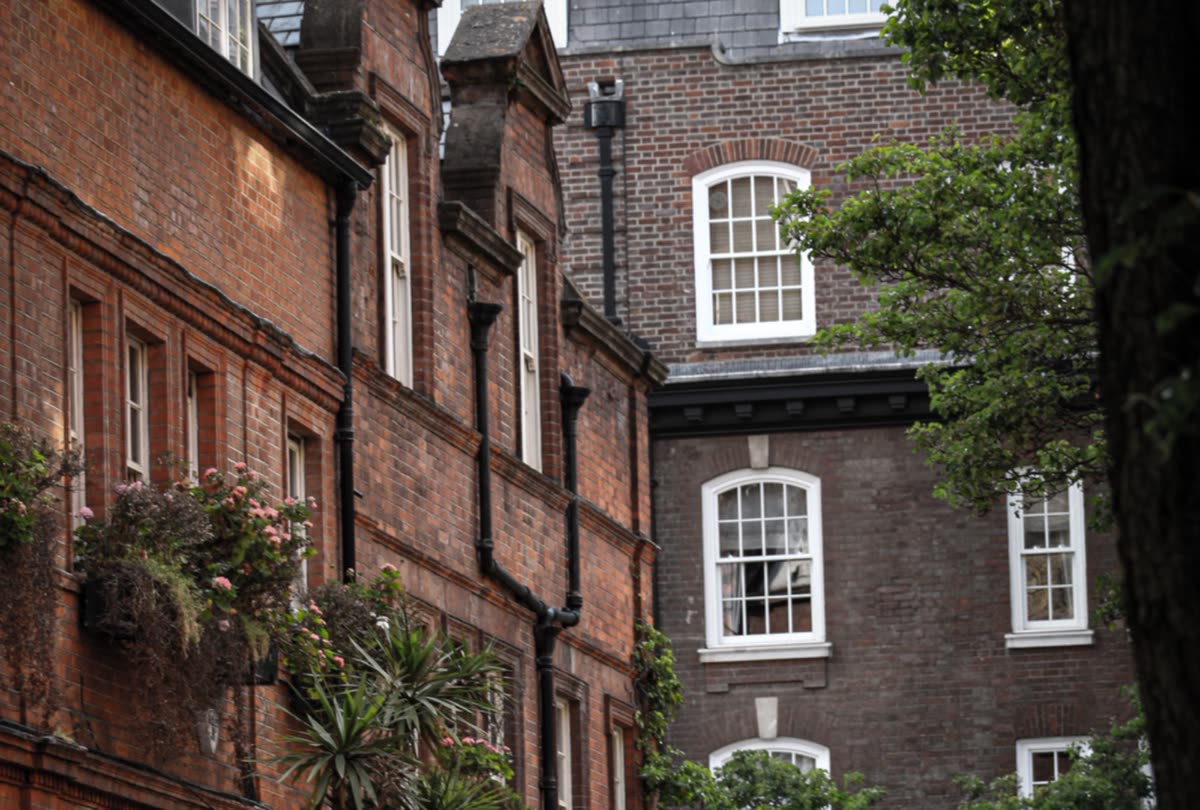 A London brick terrace on a quiet street